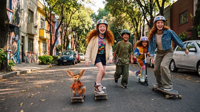 Zenda, Ren, Abril y Flayla en patineta por la colonia Roma con Fixly