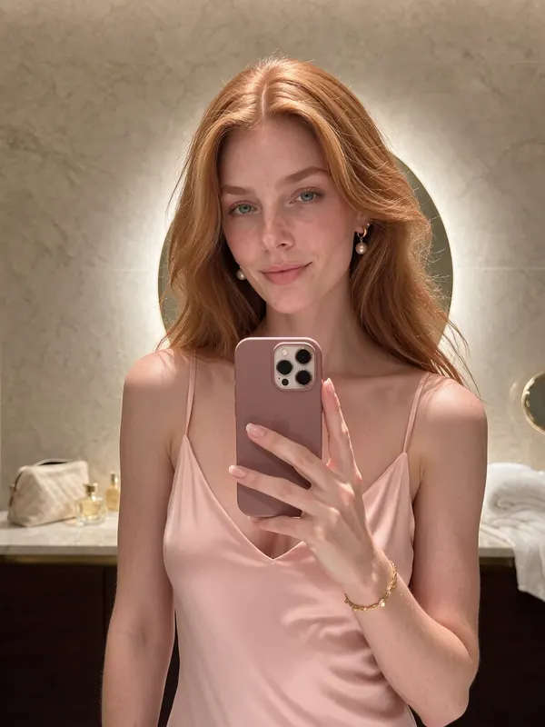 Selfie de Flayla en el espejo antes de un evento