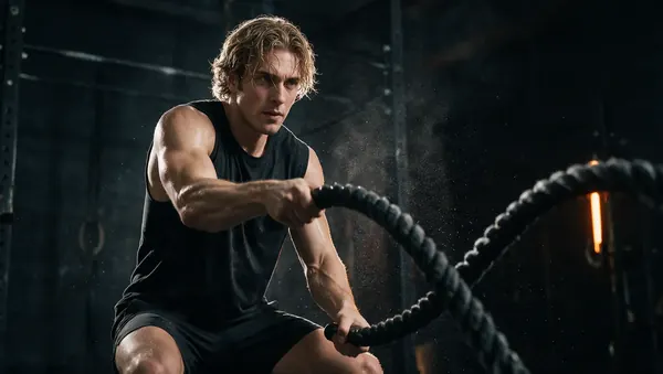 Klaus entrena con cuerdas en el gimnasio