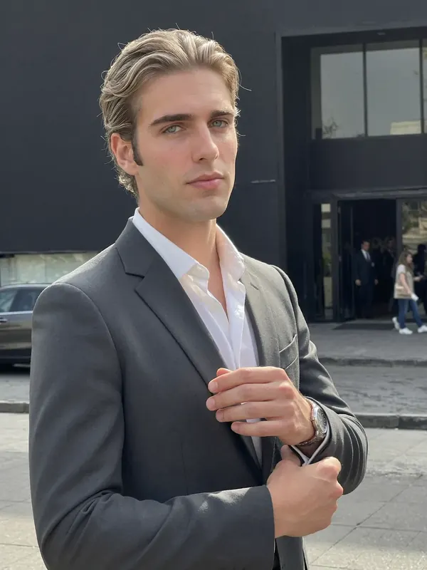 Klaus de traje en una calle de Polanco