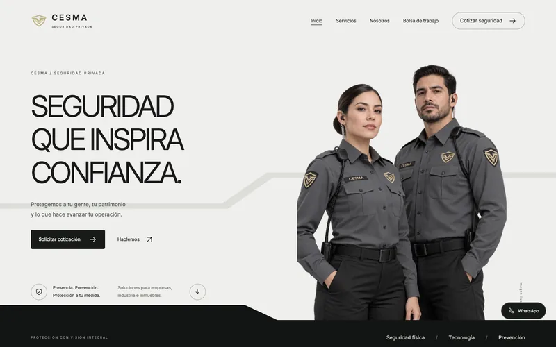 Portada del sitio de CESMA Seguridad Privada